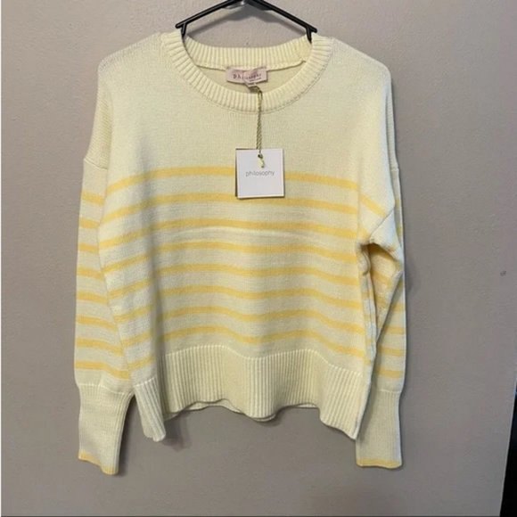 Yellow Striped Philosophy Crewneck Long Sleeve Sweater (Nwt)